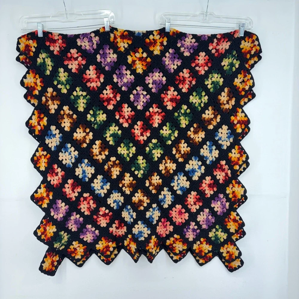 Vintage Handmade Granny Square Colorful Crochet Afghan 66